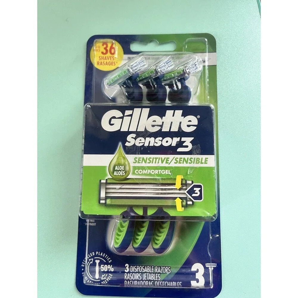 Gillette sensor 3 disposable razors 3 Pk 2 Pack In Bundle. 6 Razors Total